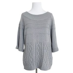 Worthington | Cable Knit Short-Sleeve Sweater w/ Metallic Silver Sparkle Size L